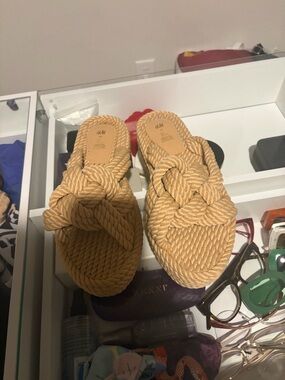 H&M Beige Braided Rope Slide Sandals